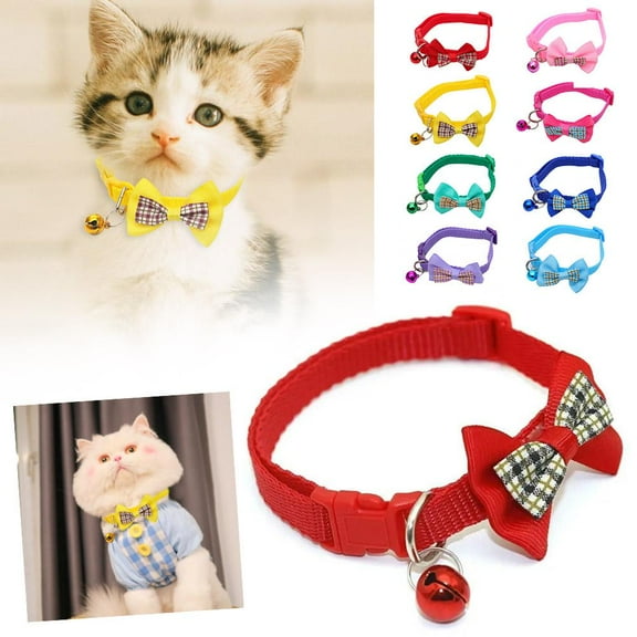 Bow Tie Adjustable Kitten Necktie Collar Bowknot Dot Bell Cat Small Pet Pup