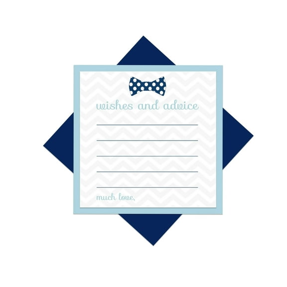 Bow Tie Advice Cards 25 Pack Boys Baby Shower Games - Wishes for Kids Birthday Time Capsule - Little Man Theme Supply Navy and Gray - 4x4 Size Set - Paper Clever Party