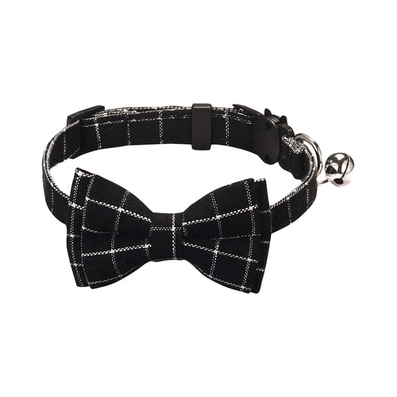 Bow Tie Cat Collar, Breakaway Cat Collar with Bell, Cute Black Plaid Cat Collar with Bow, Adjustable Small Cat Collar for Kittens, 1 Pack