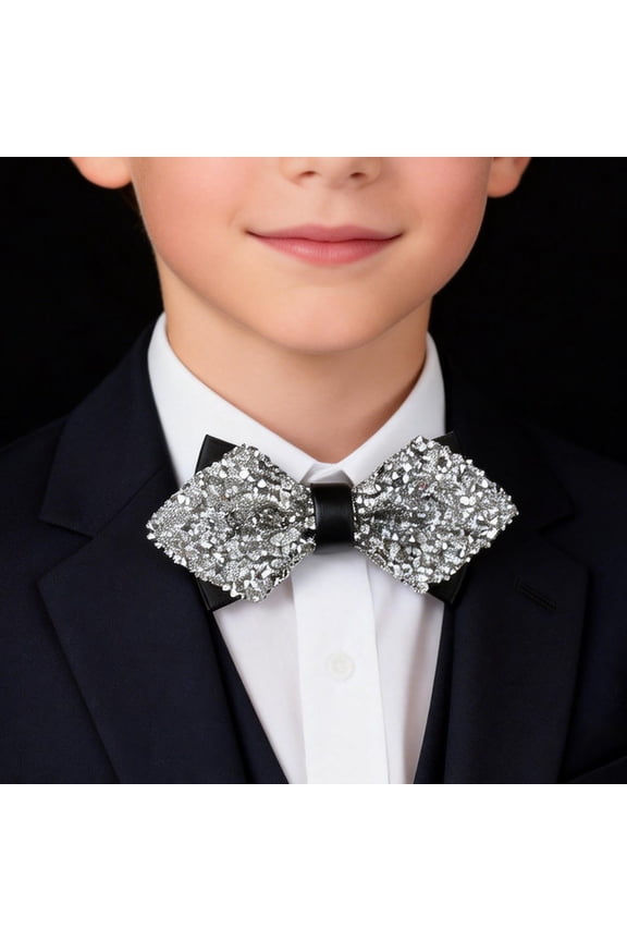 Bow Tie, Children’S Rhinestone Leather Bow Tie, Formal Pre-Tied Bow Tie, Kids Bow Tie for Boys 5-10 Years, Wedding, Party, Easy to Wear, Page Boy Gift Baberdicy, Ideal for Boys, Children