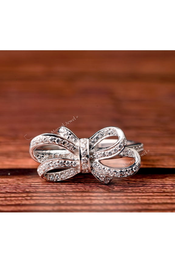 Bow Tie Diamond Ring, Infinity Diamond Promise Ring, Pave Set Diamond Engagement Ring, Accent Diamond Ring, 2.2 Ct Simulated Diamond, 925 Sterling Silver, Bridesmaid Gift
