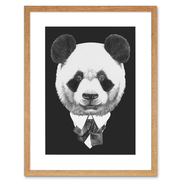 Bow Tie Panda Bear Drawing Art Print Framed Poster Wall Decor 9x7 inch