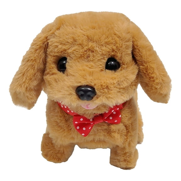 Bow Tie Plush Golden Retriever Toy Puppy Electronic Interactive Dog - Walking, Barking, Tail Wagging, Stretching Companion Animal