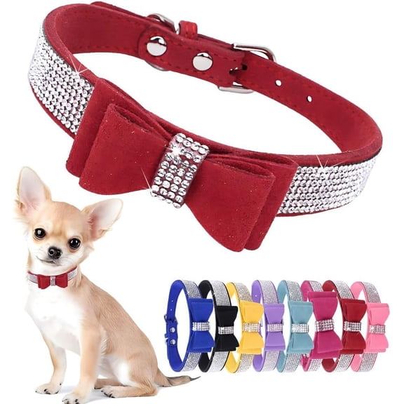 Bow Tie Rhinestone Dog Collar Cute Sparkling Crystal Diamond Puppy Kitten Pet Cat Collar for Small Dogs , Medium dogs ,Big dogs,Boys Girls