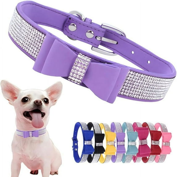 Bow Tie Rhinestone Dog Collar Cute Sparkling Crystal Diamond Puppy Kitten Pet Cat Collar for Small Dogs , Medium dogs ,Big dogs,Boys Girls