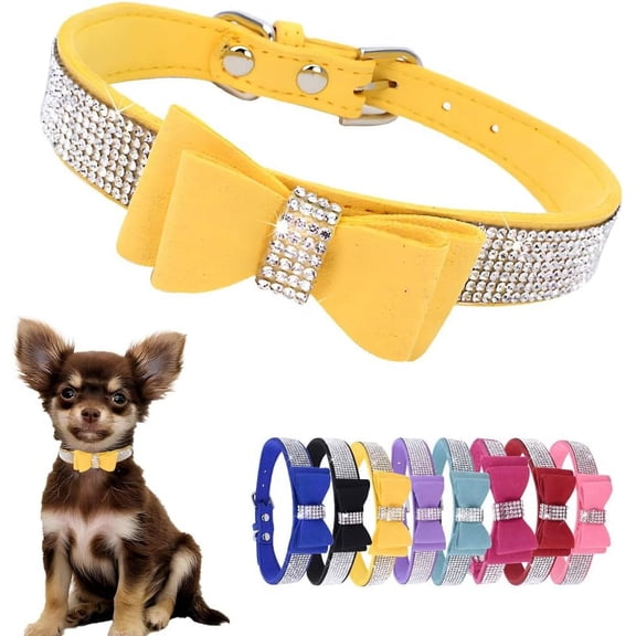 Bow Tie Rhinestone Dog Collar Cute Sparkling Crystal Diamond Puppy Kitten Pet Cat Collar for Small Dogs , Medium dogs ,Big dogs,Boys Girls