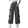 thumbnail image 1 of Bow Tie Wide Leg Pants for Womens Drawstring Elastic Waist Sweatpants Baggy Relaxed Fit Jogger Pants High Waisted Tummy Control Fleece Jogger Sweatpant with Pockets, 1 of 7