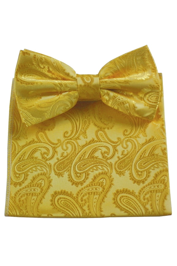 Bow-Tie and Pocket Hankie set in Gold Paisley