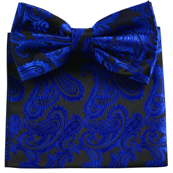 Bow-Tie and Pocket Hankie set in Royal Blue Paisley