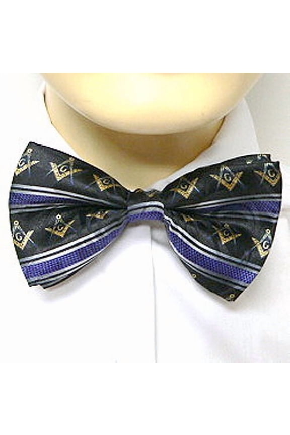 Bow Tie for Freemasons Lodge Attire. Pre-tied Black bow tie Gold Symbols Striped