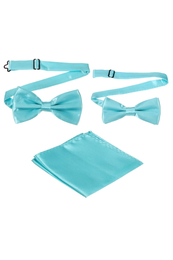 Bow Tie for Men, Adjustable Bow Ties with Pocket Square Pre-tied Bow Ties Sets for Wedding (Azure, 2Size)
