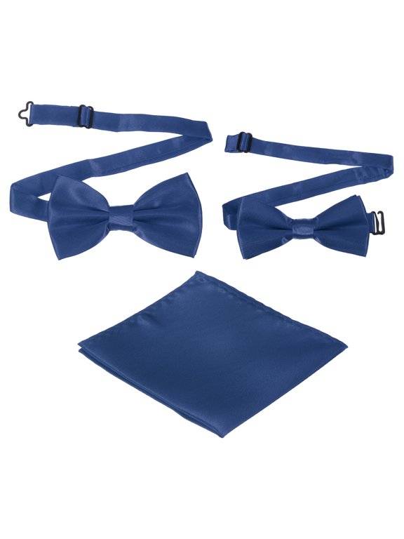 Bow Tie for Men, Adjustable Bow Ties with Pocket Square Pre-tied Bow Ties Sets for Wedding (Blue, 2Size)