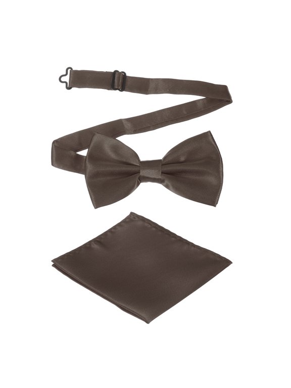 Bow Tie for Men, Adjustable Bow Ties with Pocket Square Pre-tied Bow Ties Sets for Wedding (Dark Coffee)