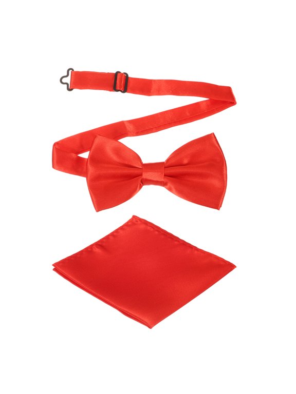 Bow Tie for Men, Adjustable Bow Ties with Pocket Square Pre-tied Bow Ties Sets for Wedding (Dark Red)