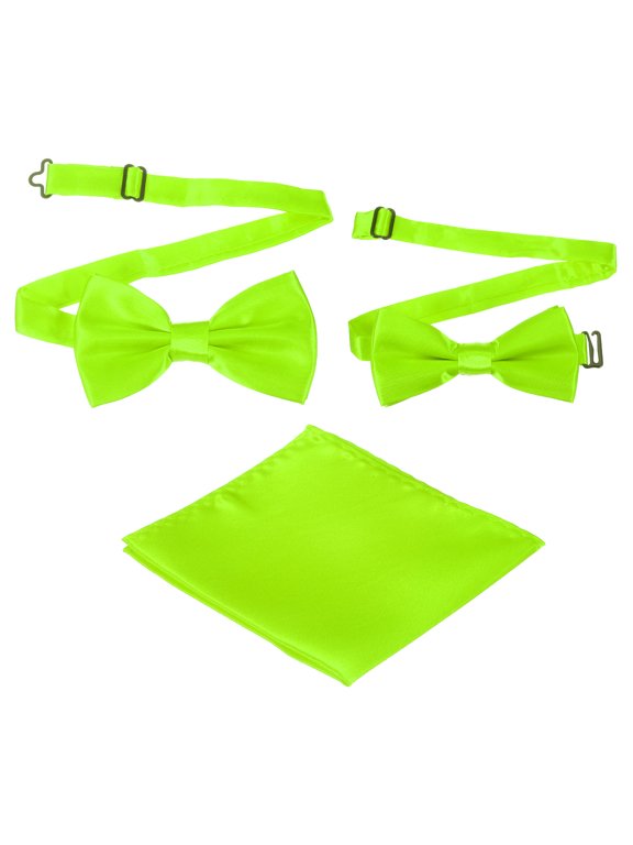 Bow Tie for Men, Adjustable Bow Ties with Pocket Square Pre-tied Bow Ties Sets for Wedding (Grass Green, 2Size)