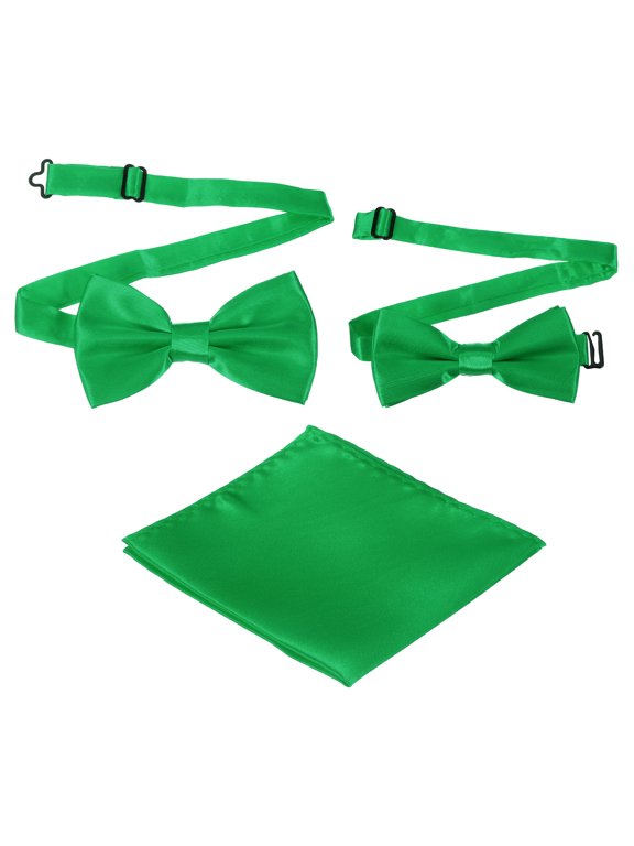 Bow Tie for Men, Adjustable Bow Ties with Pocket Square Pre-tied Bow Ties Sets for Wedding (Green, 2Size)