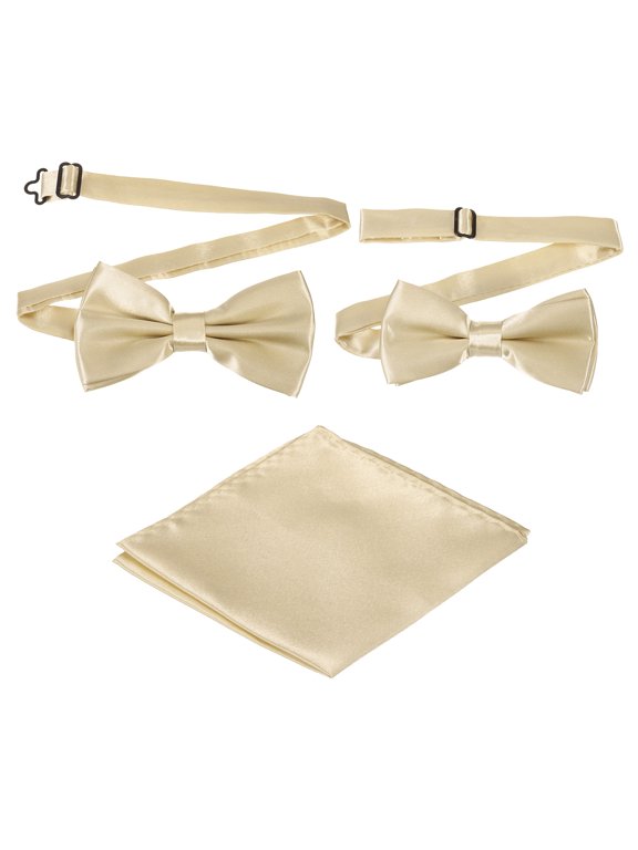 Bow Tie for Men, Adjustable Bow Ties with Pocket Square Pre-tied Bow Ties Sets for Wedding(Light Champagne Gold, 2Size)