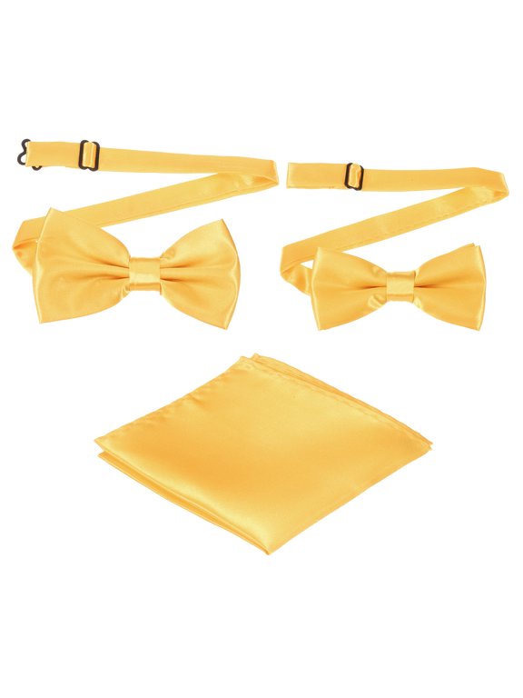 Bow Tie for Men, Adjustable Bow Ties with Pocket Square Pre-tied Bow Ties Sets for Wedding (Light Yellow, 2Size)