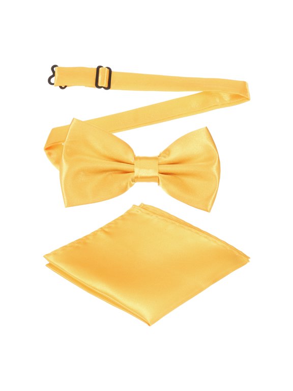 Bow Tie for Men, Adjustable Bow Ties with Pocket Square Pre-tied Bow Ties Sets for Wedding (Light Yellow)