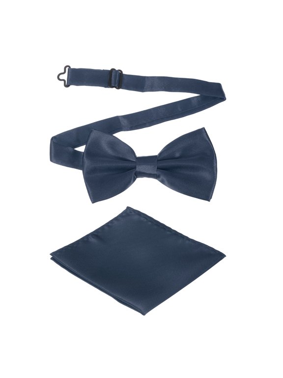 Bow Tie for Men, Adjustable Bow Ties with Pocket Square Pre-tied Bow Ties Sets for Wedding (Navy)