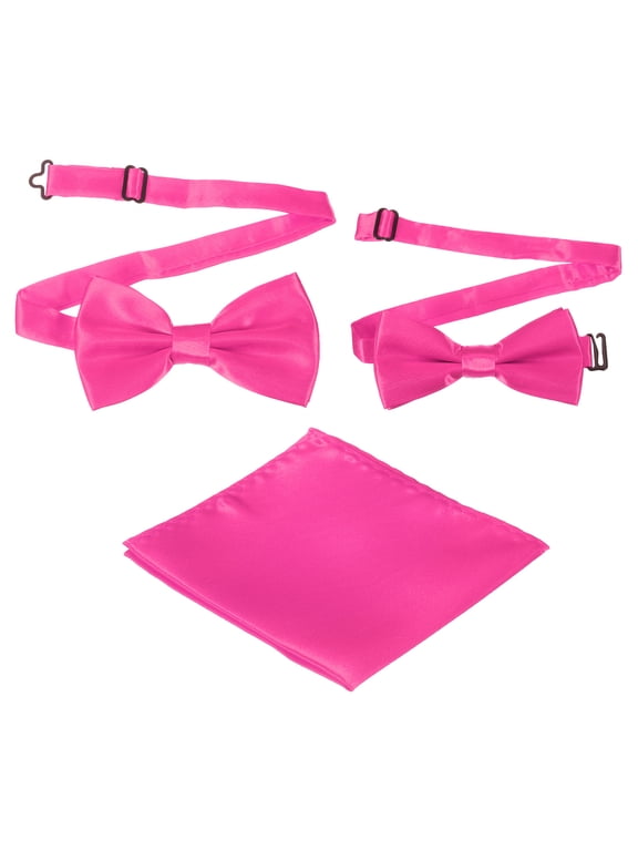 Bow Tie for Men, Adjustable Bow Ties with Pocket Square Pre-tied Bow Ties Sets for Wedding (Rose Red, 2Size)