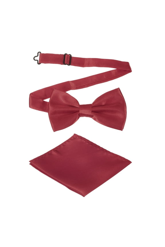 Bow Tie for Men, Adjustable Bow Ties with Pocket Square Pre-tied Bow Ties Sets for Wedding (Wine Red)