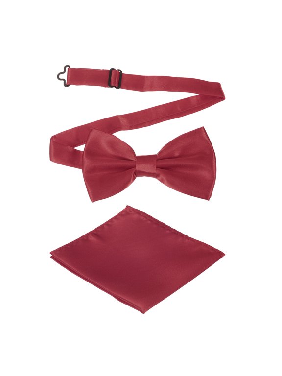 Bow Tie for Men, Adjustable Bow Ties with Pocket Square Pre-tied Bow Ties Sets for Wedding (Wine Red)