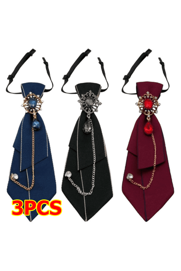  Bow Tie for Women, 3 Pieces Adjustable Pre-Tied Ties for Women Girls Uniform Necktie with Rhinestone for Party Prom School Concert