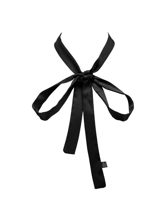 Bow Tie for Women/Girls, Satin Ribbon Girls Self-tie Bowtie Ribbon Neck Scarf 63" x 1", Black