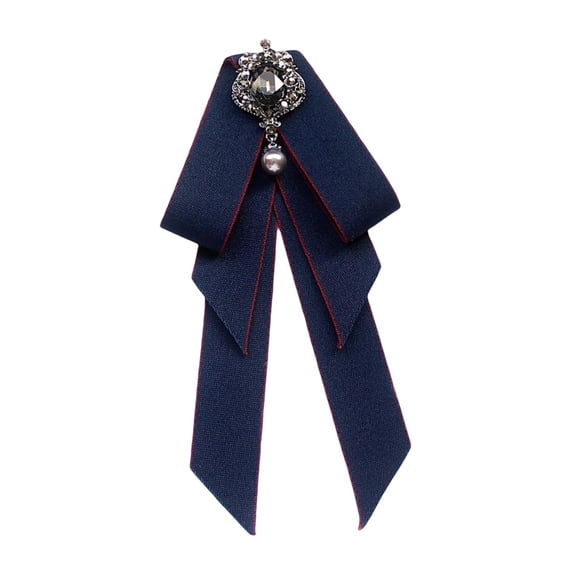Bow Tie for Women Necktie Classic Solid Color Adjustable Length Bowties Brooch Pin for Wedding Work Graduation Banquet Navy blue