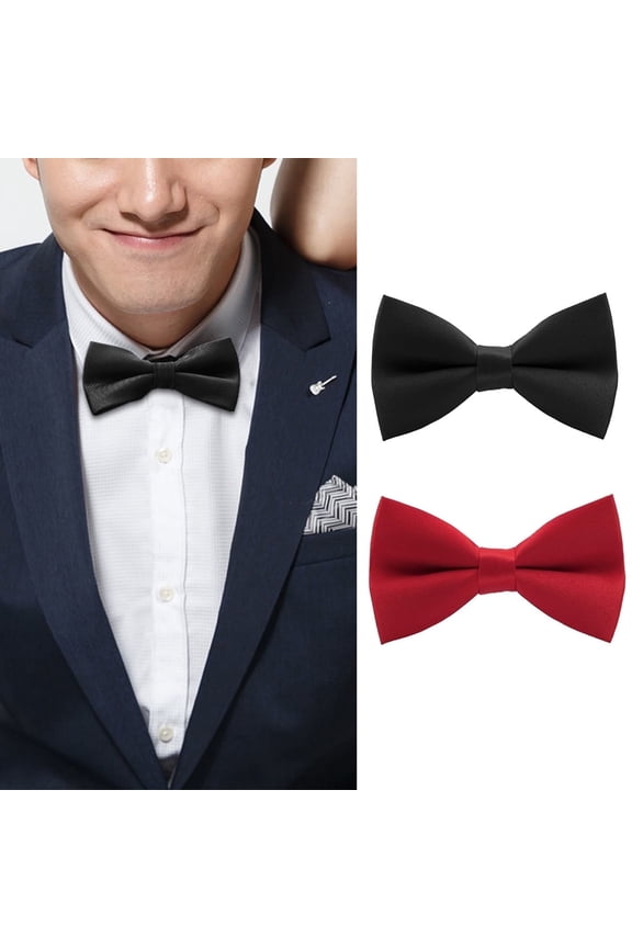 Bow Ties Men's Bow Ties Clip On Formal Solid Tuxedo Adjustable Pre-Tied Bow Ties for Men Red and Black 2 Pcs