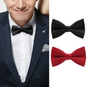 Bow Ties Men's Bow Ties Clip On Formal Solid Tuxedo Adjustable Pre-Tied Bow Ties for Men Red and Black 2 Pcs