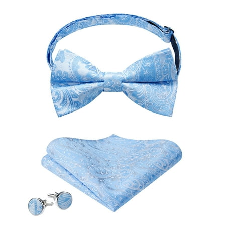 Black Pre-tied Bow Tie Adjustable Bowtie and Pocket Square Cufflinks Sets for Men Formal Wedding