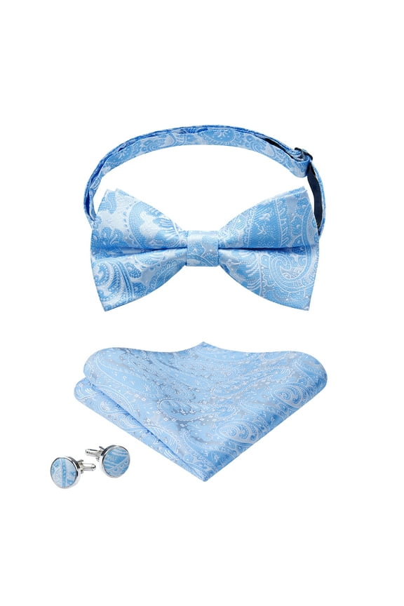 Black Pre-tied Bow Tie Adjustable Bowtie and Pocket Square Cufflinks Sets for Men Formal Wedding