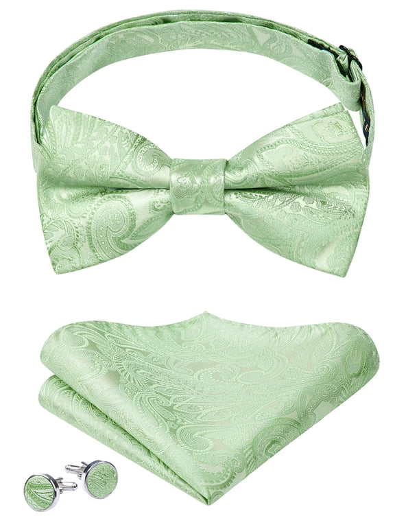 Men's Bow Ties Sage Green Pre-tied Bow Tie Adjustable Bowtie Floral Handkerchief Cufflinks Sets