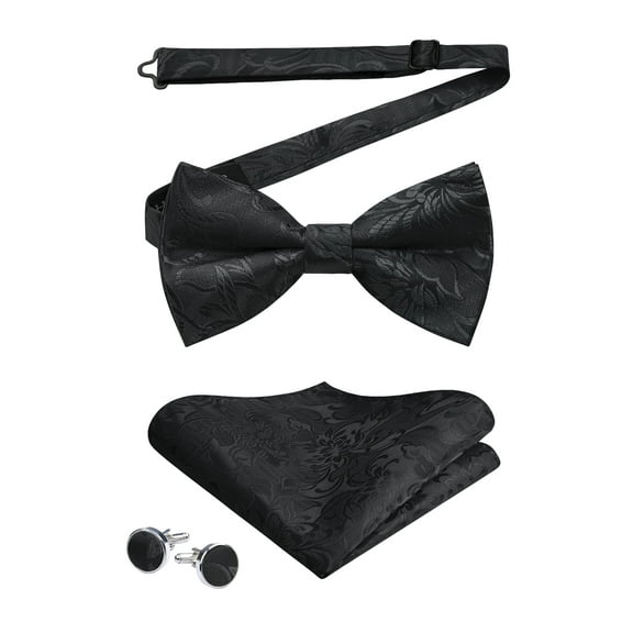 Bow Tie for Men Paisley Pretied Bowties Adjustable Tuxedos Bowtie Handkerchief Cufflinks Set