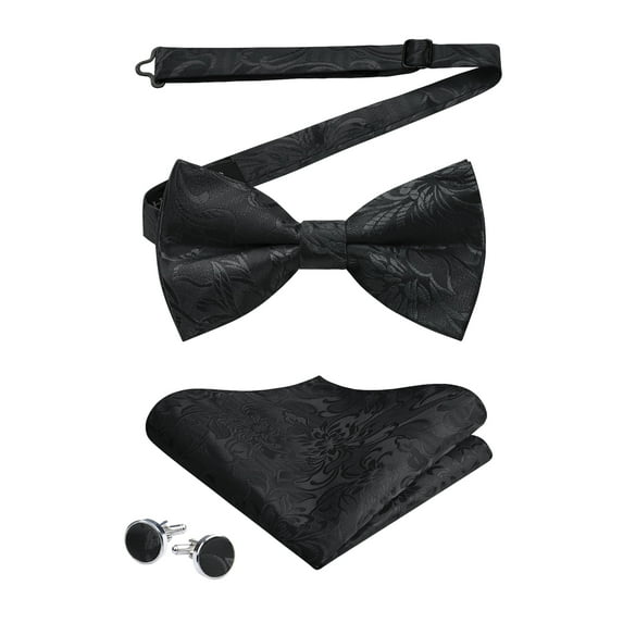 Bow Tie for Men Paisley Pretied Bowties Adjustable Tuxedos Bowtie Handkerchief Cufflinks Set