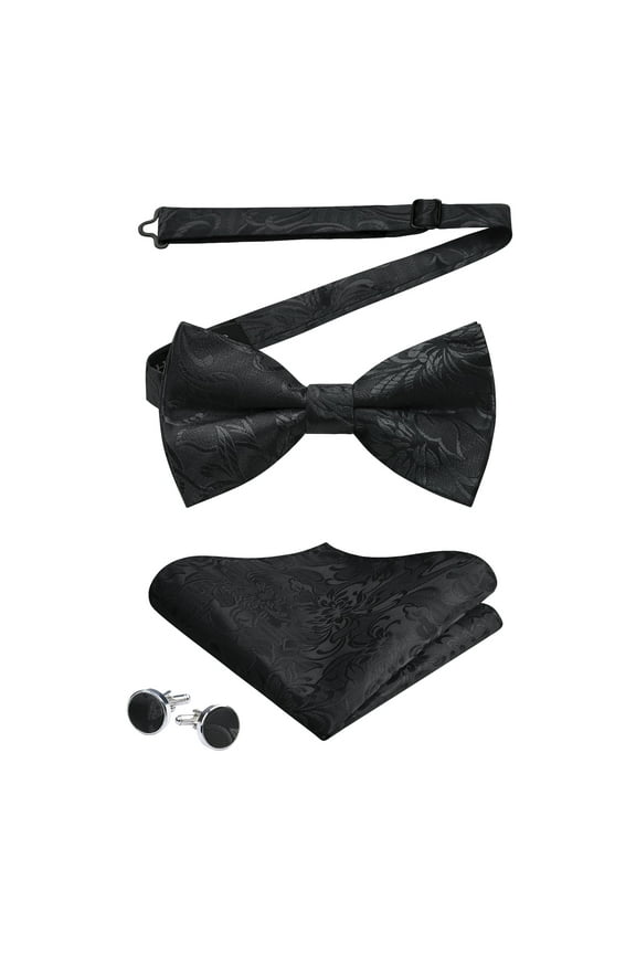 Bow Tie for Men Paisley Pretied Bowties Adjustable Tuxedos Bowtie Handkerchief Cufflinks Set
