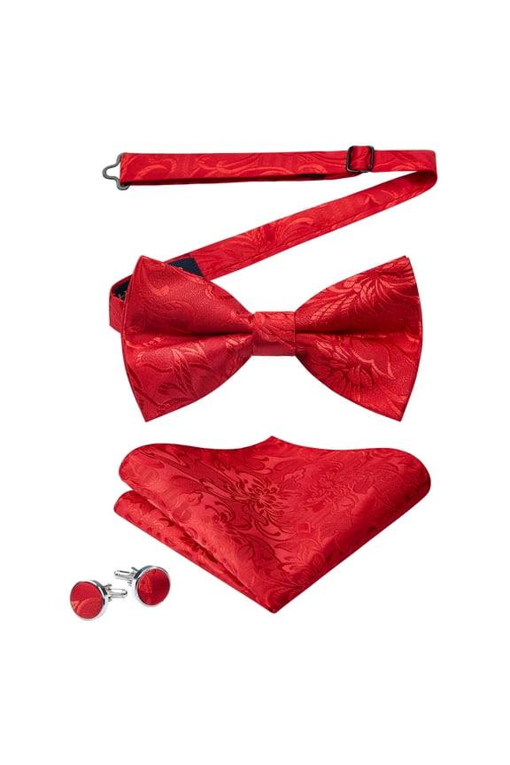 Bow Tie Mens Pre-tied Bowties and Pocket Square Cufflinks Bowtie Floral Men Formal Party Wedding