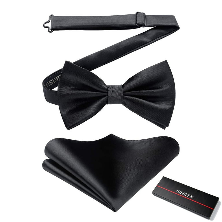 BOWTIE.store。 HISDERN Bow Ties for Men, Solid Pre-Tie Bow Tie & Pocket Square