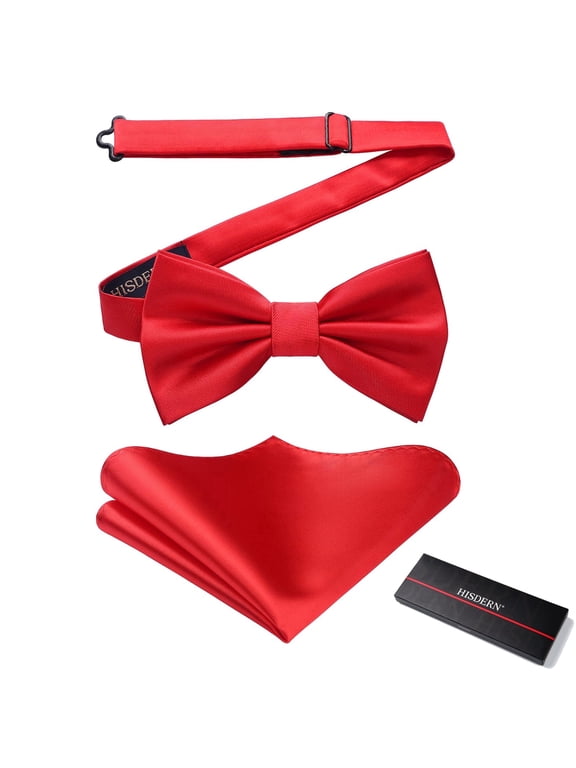 Men Red Bowties Wedding Bow Ties Wedding Pre-tied Bowtie Pocket Square Set Formal Party