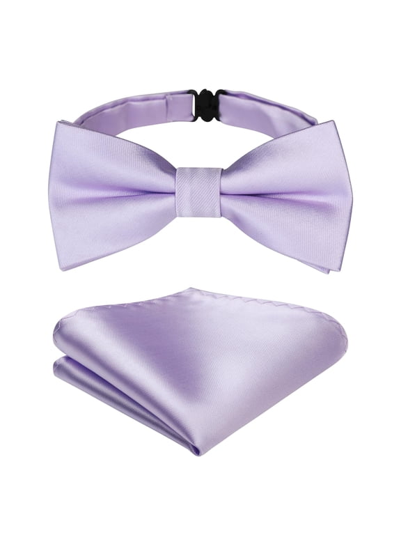 Bow Ties for Boys Pre Tied Bow Tie Adjustable Silk Kids Bowtie with Pocket Square Set For Wedding Party
