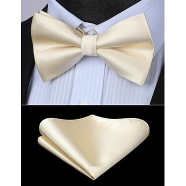 Bow Ties for Men Solid Color Pre-Tie Bow Tie and Pocket Square Set Classic Formal Tuxedo Bowties