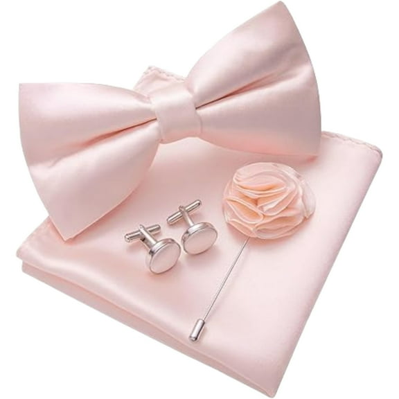 Bow Ties for Men Solid Color Pre-tied Silk Bowtie and Pocket Square Cufflinks Lapel Pin Set Tuxedo Wedding Party 4PCS
