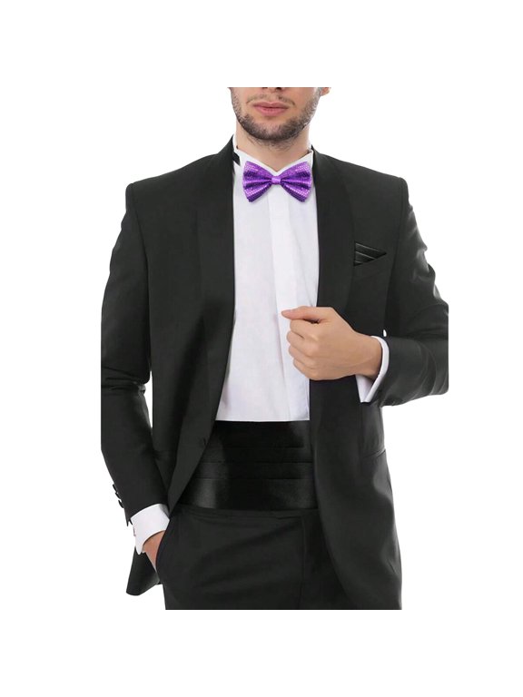 Bow Ties for Men Solid Color Self Tie Bow Tie Pocket Square Set Classic Formal Satin Bowties for Tuxedo Wedding Party Purple One Size