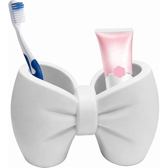 Bow Toothbrush Holder Facial Cleanser and Makeup Brush Organizer for Bathroom Storage, Cute Resin Design with Divided Compartments, Multifunction Holder for Toothbrush Pen Razor Comb Home(White)