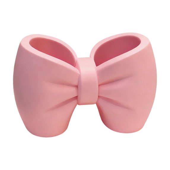 Bow Toothbrush Holder Large Pink Plastic Bathroom Counter Organizer, Double Compartment Cup for Toothpaste Pens Makeup Brushes