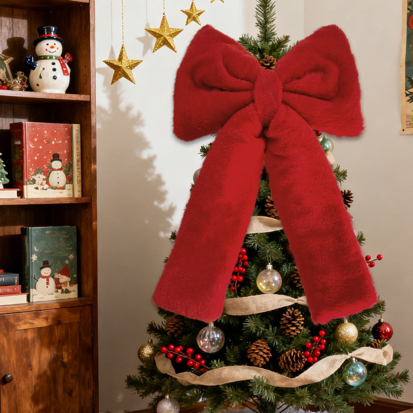 Bow Tree Topper Giant Plush Christmas Bow Ornament Oversized Festive ...