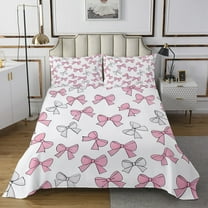 Bow Twin Quilt Set Kawaii Bowknot Decor Bedspread Set Princess Bow Knot Coverlet SetPink And White Room Decor Bed Set Teens