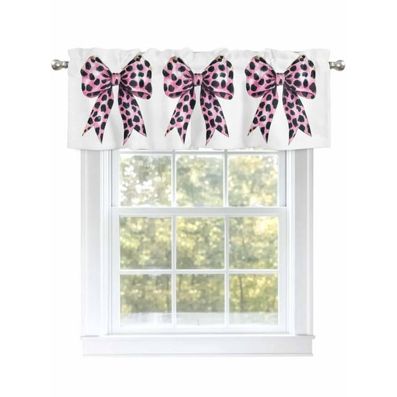 Bow Valances for Windows, Rod Pocket Kitchen Valance Curtains - Soft & Washable Small Window Treatment for Living Room, Bathroom, Pink , 42x12 Inch, 1 Panel